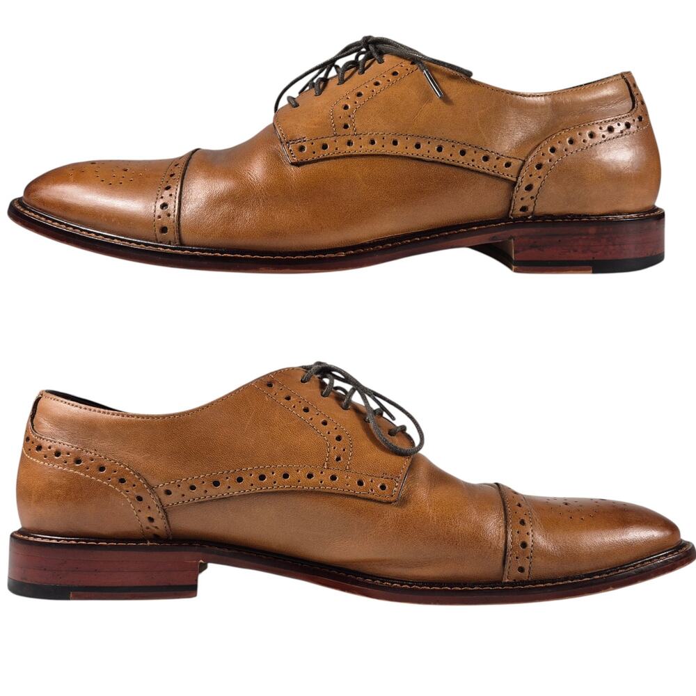 Joseph Abboud Caramel Brown Italian Leather Cap Toe Oxfords Shoes Men's 11